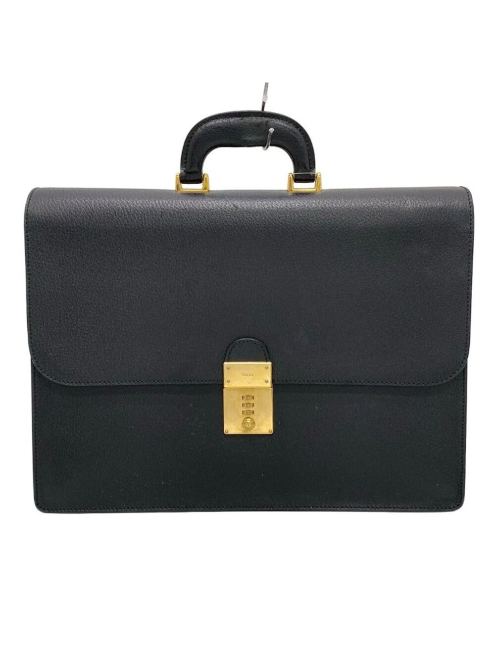 Gucci Business Bag Black Gold Leather with Lock